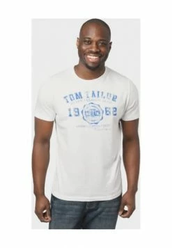 Am billigsten 😉 TOM TAILOR T-Shirt, Logo-Print, Für Herren Weiß 😉